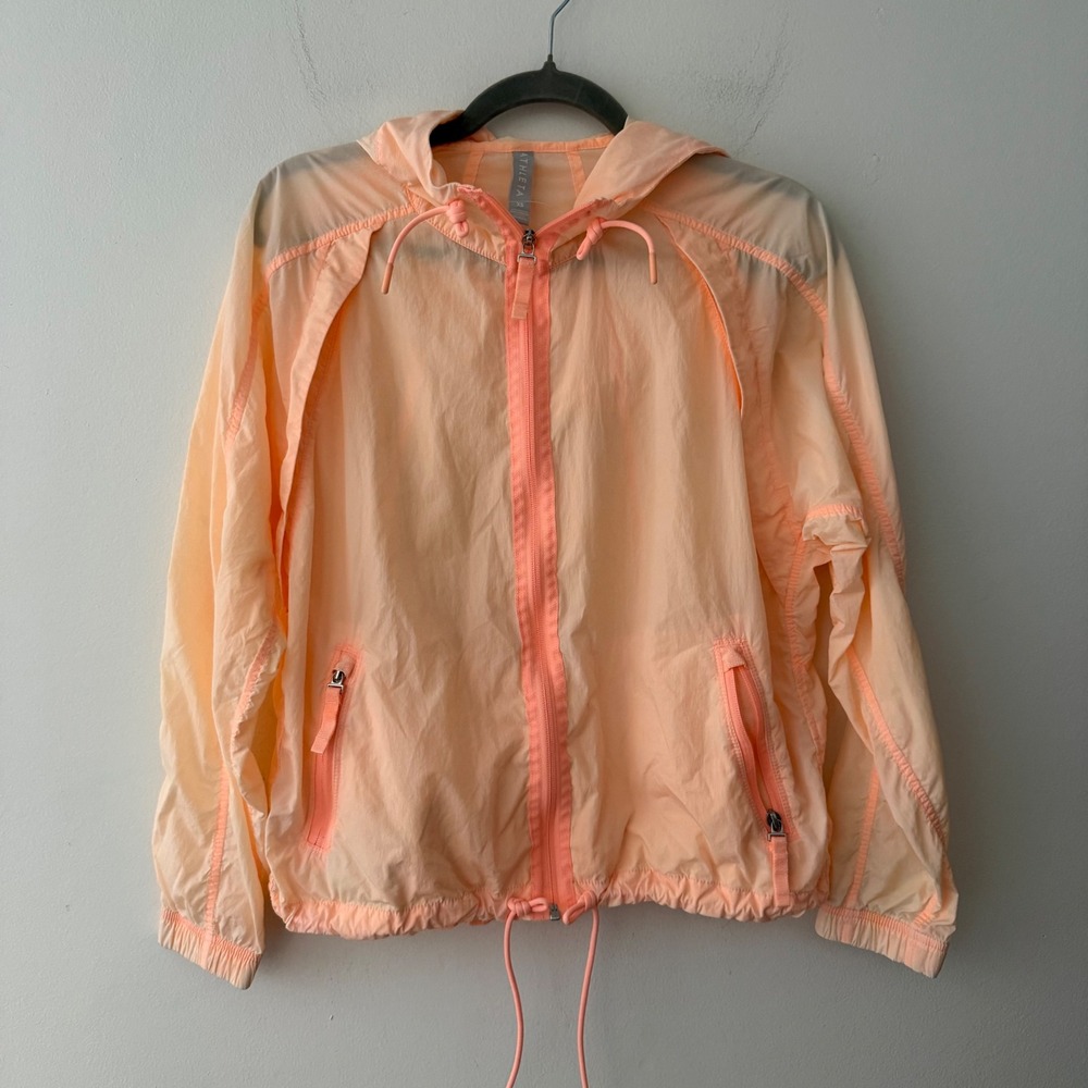 Athleta Womens Peach Hooded Windbreaker Jacket XS Full Zip Lightweight Nylon